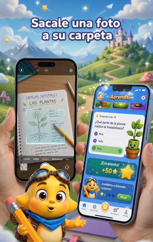 Foto de la carpeta escolar convertida en un juego con preguntas dentro de Aprendito